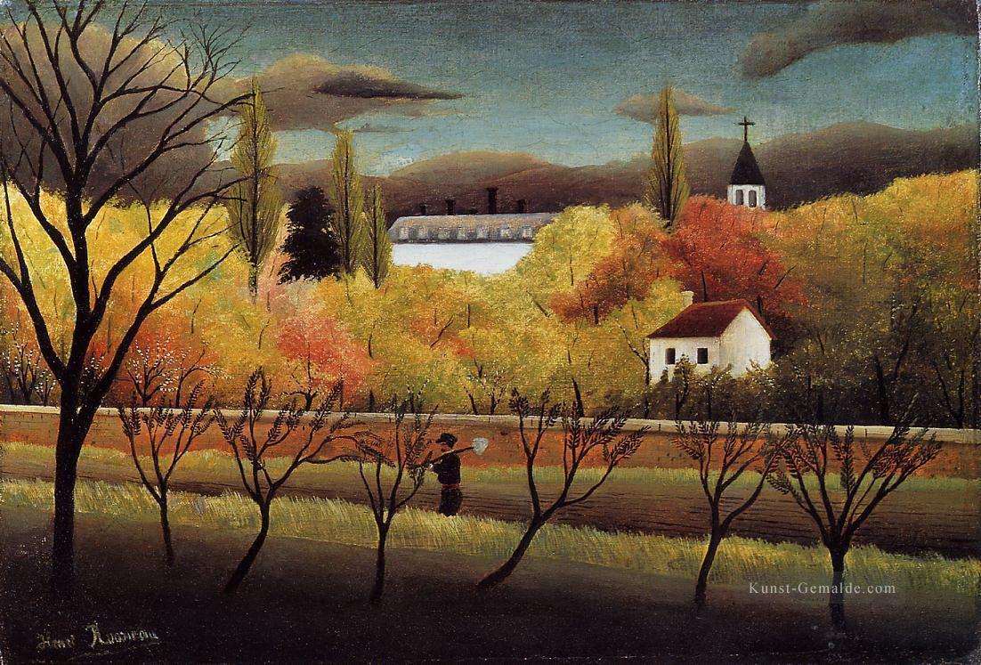 Landschaft mit Landwirt 1896 Henri Rousseau Post Impressionismus Naive Primitivismus Ölgemälde
